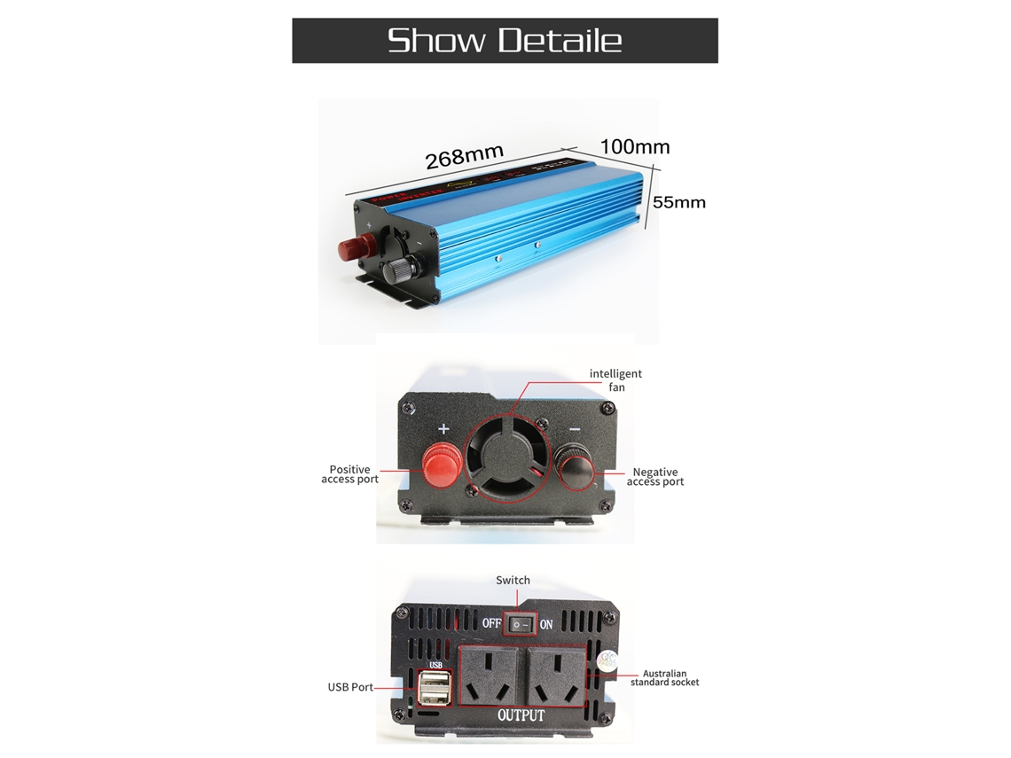 Inversor De Energía Vehicular 1000w 2000w Señal Senoidal Pura 12v Para 240v Con Usb Y Lcd