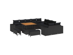 Maison Exclusive - Conjunto de sofás de jardín con cojines, 13 piezas, mimbre negro
