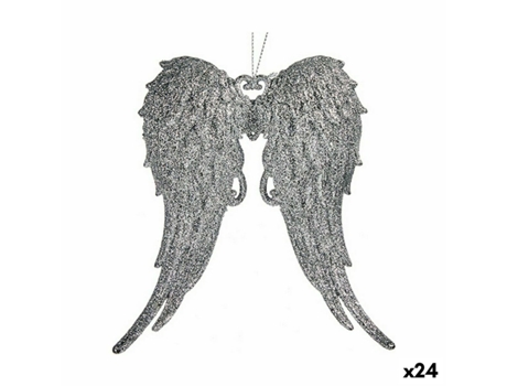 Conjunto de Adornos de Navidad KRIST Adorno Navideño Alas Ángel Plástico Plateado - 24un (2.5x13X14.5cm)