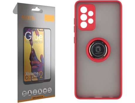 Funda y Protector de Cristal Full Samsung Galaxy A52 5G ACCETEL Gel Bumper Ring Rojo