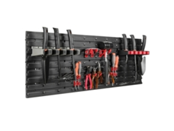 Tablero organizador para taller, 115 x 39 cm, material plástico, montaje móvil, compatible con diversas herramientas, fácil instalación en la pared.