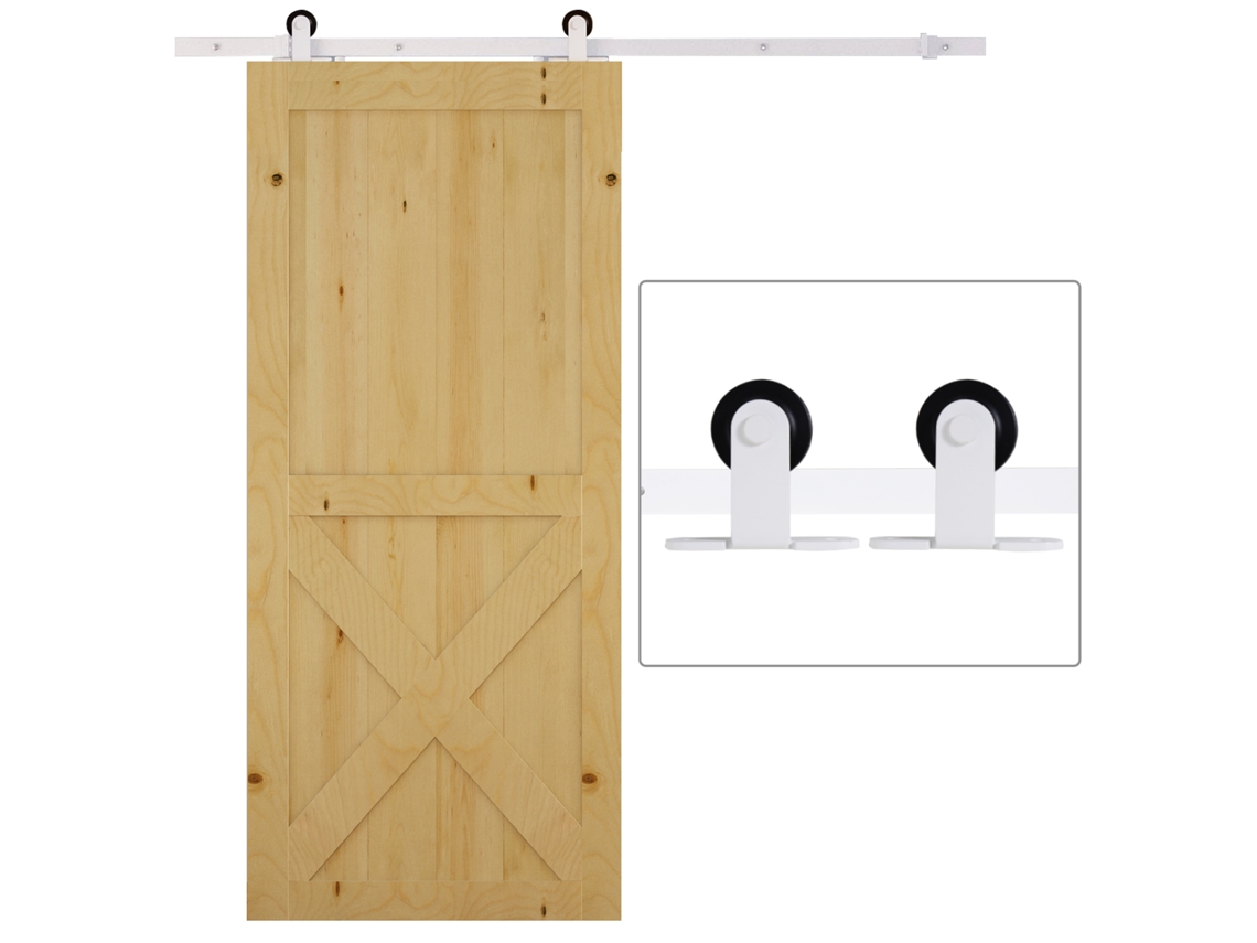 Juego Completo De Herrajes Para Puerta Corredera De Acero Al Carbono Blanco De 183 Cm.