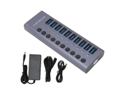 Hub Usb 3.0 De 10 Puertos Y 60 W Con Interruptores Individuales, Led Y Carcasa De Aleación De Aluminio.