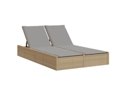 Chaise longue doble con cojines de mimbre, beige, EXCLUSIVA DE LA CASA