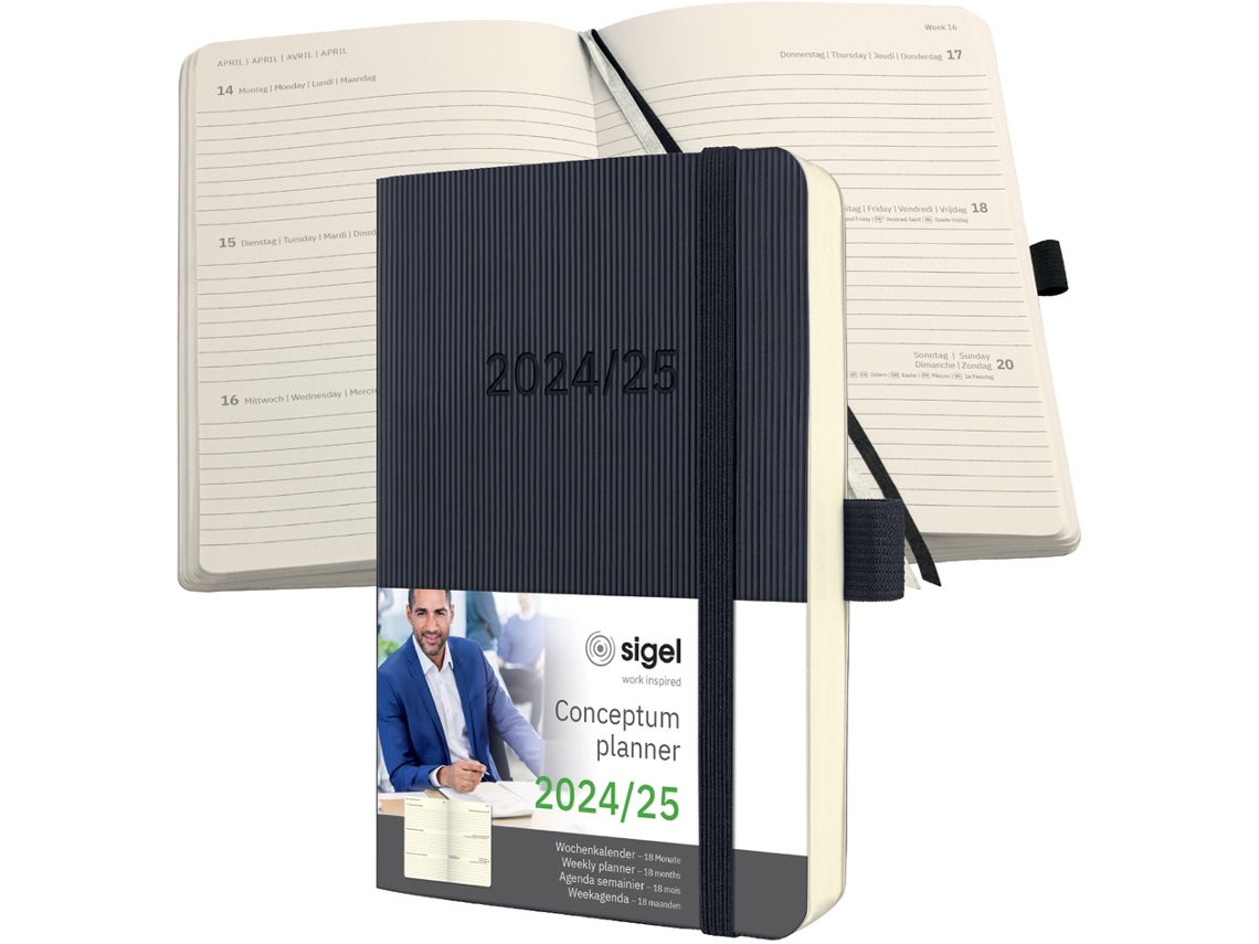 Calendario de Bolsillo SIGEL Conceptum 2024/2025 Din A6 Negro