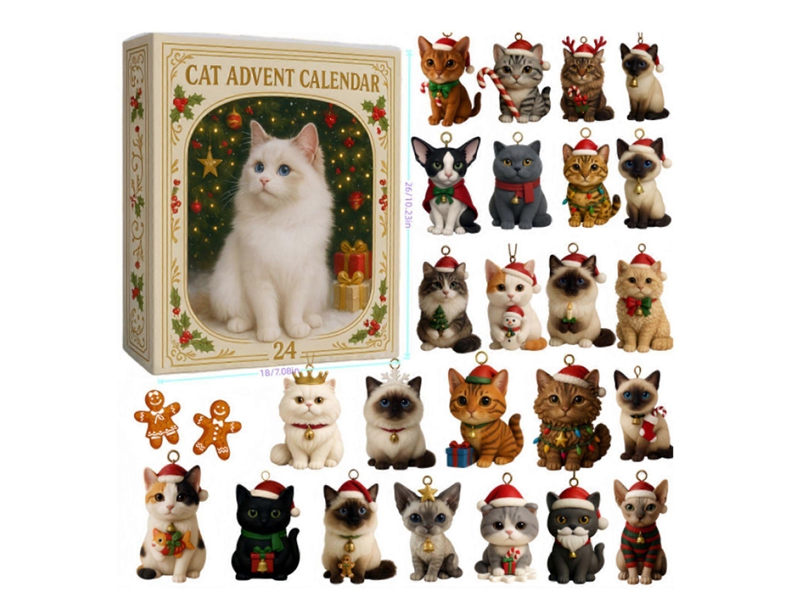 Calendario de Adviento de Gatos 2026 con 24 Adornos Acrílicos de Gatito, Caja Sorpresa para la Cuenta Regresiva de Navidad Aeuzwr