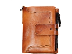 Carteras de hombre con cremallera, carteras de cuero con cadena, cartera de cuero retro Gokoco