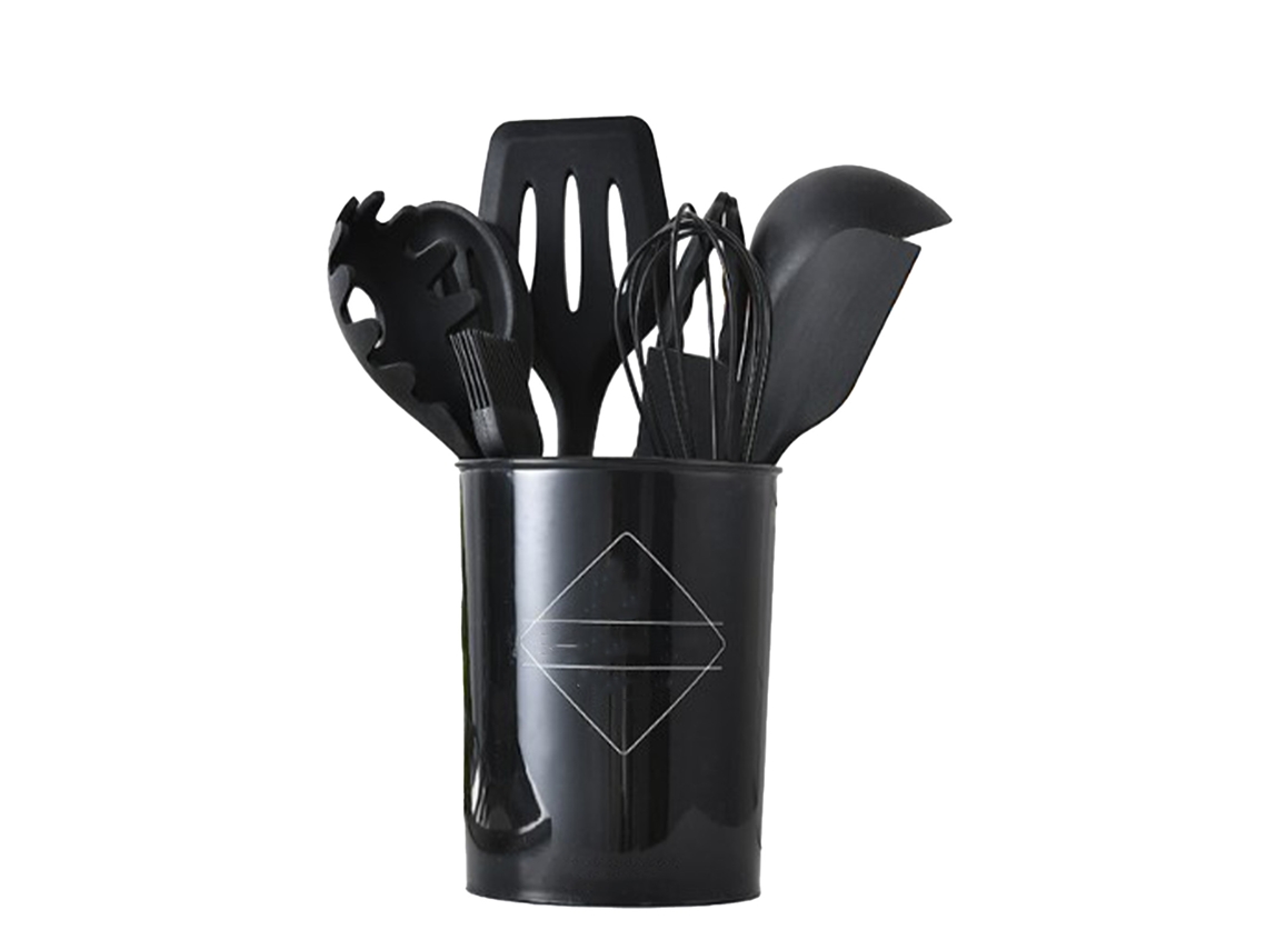 Juego de 10 utensilios de cocina de silicona resistentes al calor con mangos antideslizantes (sin marca)
