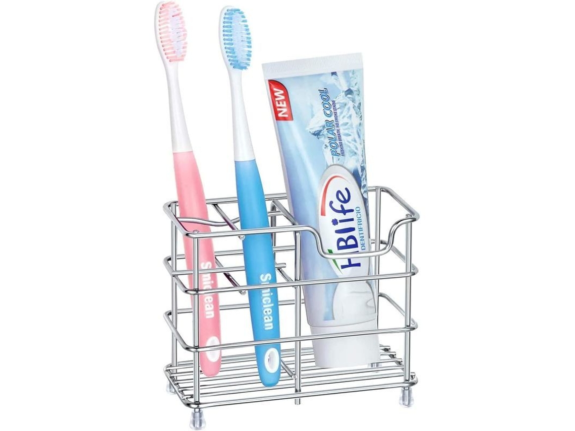Portavasos De Baño De Acero Inoxidable Plata Con 5 Espacios Organizador De Accesorios Para Cepillos Y Pasta Dental