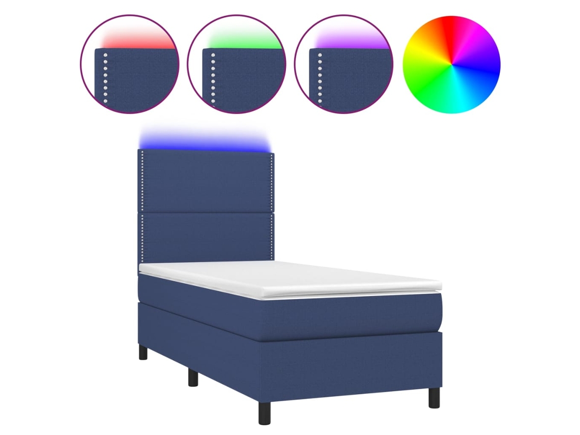 Maison Exclusive - Cama Box Spring Colchón Y Luces Led Tela Azul 90x200 Cm