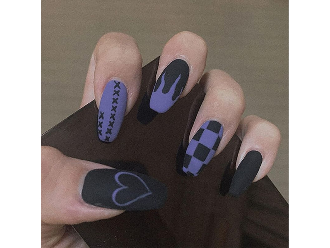 48 Uñas Postizas Medianas Tipo Stiletto Con Pegamento, Brillantes, 10 Tamaños, Para Fiestas Y Regalos.