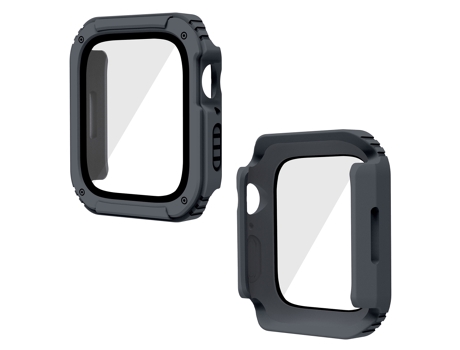 Funda protectora de película de vidrio templado de pantalla 2 en 1 para Apple Watch Series 9/8/7 41 mm (gris oscuro)