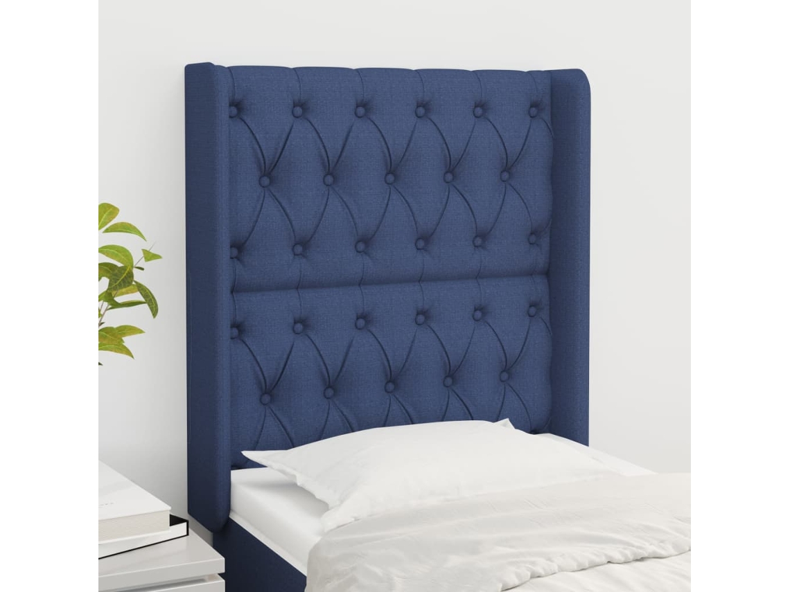 Cabecero Con Orejas De Tela Azul 83x16x118/128 Cm