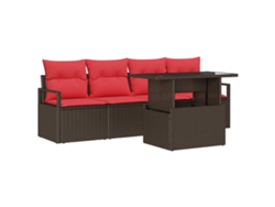Maison Exclusive - Conjunto De Sofá De Jardín 5 Pcs Marrón Y Rojo Ratán Sintético