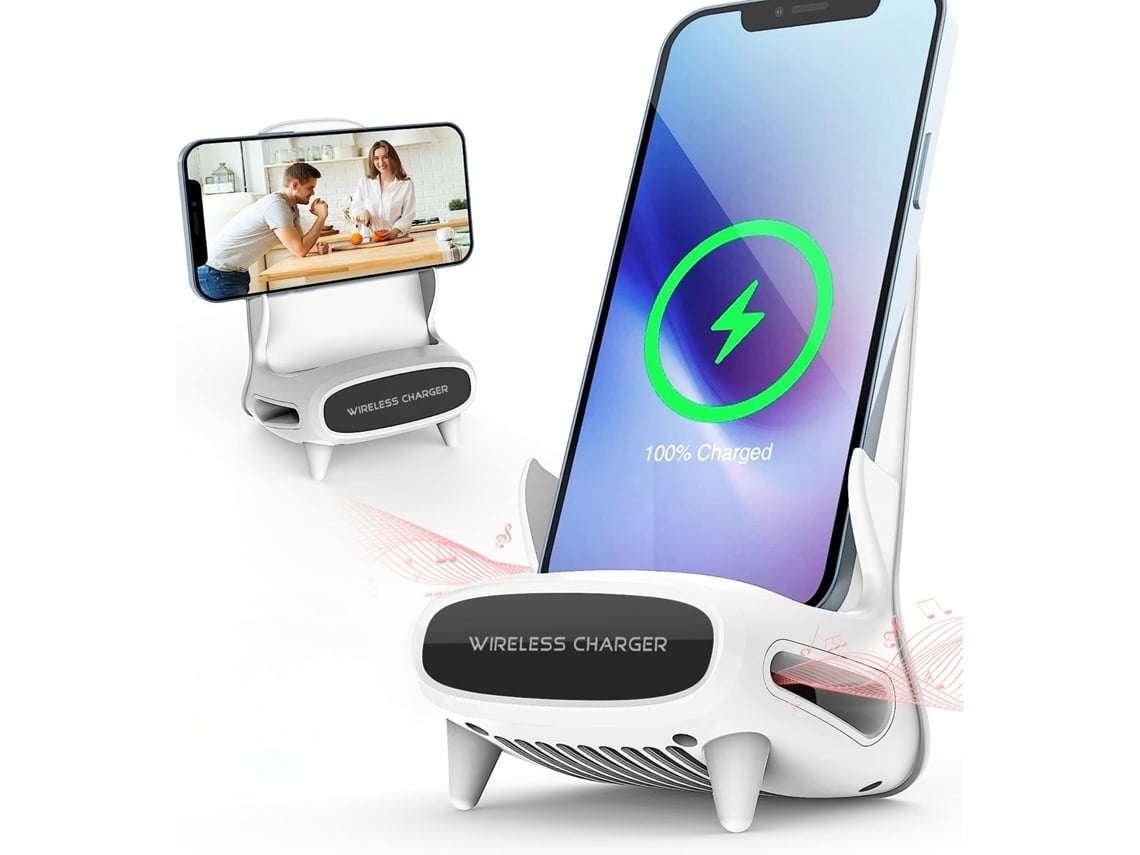 Cargador Sem Fio Qi Rápido Design Som Amplificado YEMAESRE Bluetooth Blanco