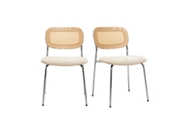 Sillas De Diseño En Tela Efecto Terciopelo Texturizado Beige, Metal Cromado Y Tejido De Ratán (set De 2) Miranda Miliboo