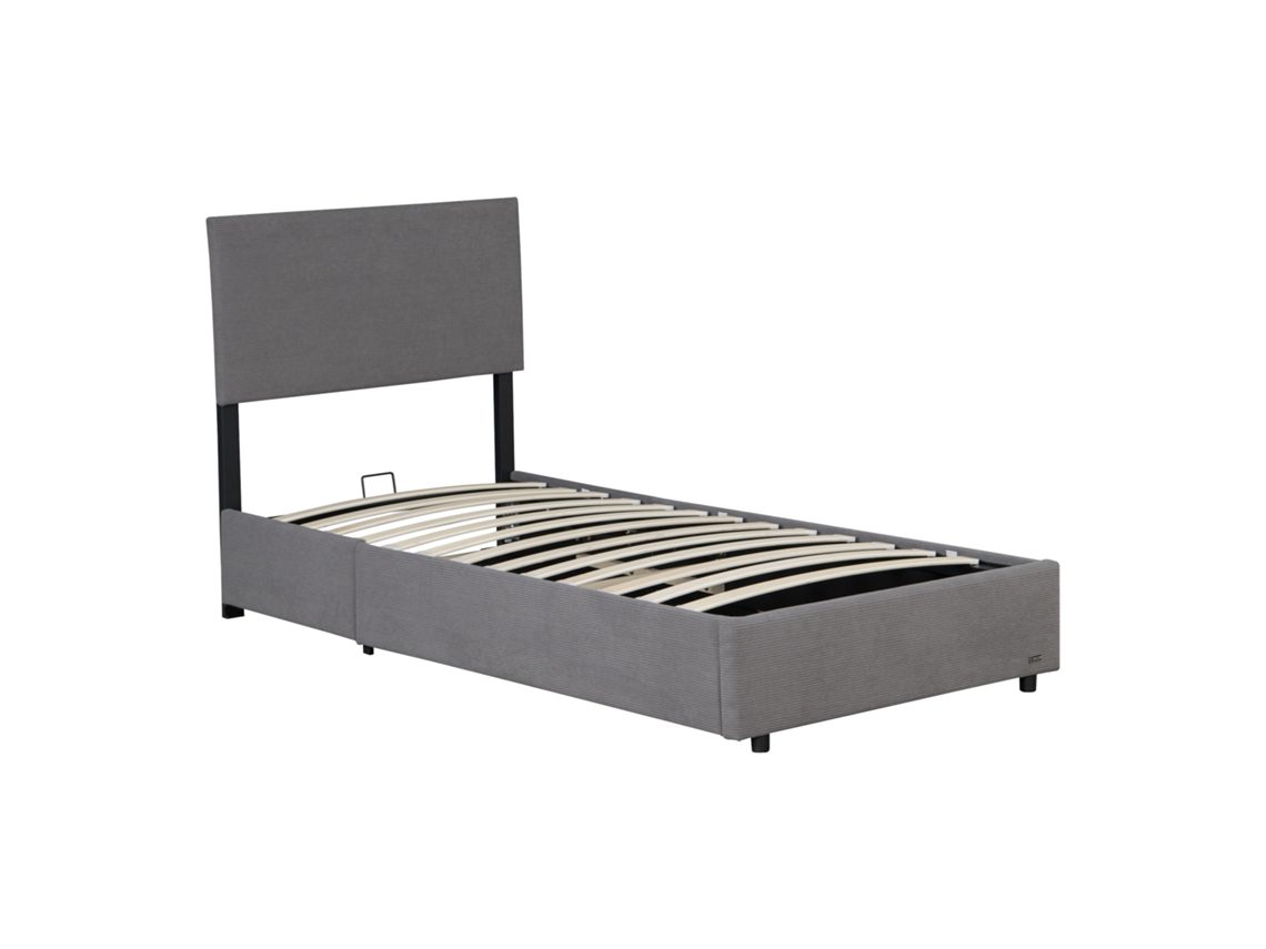 Cama tapizada con somier de láminas Juva Cord 90x200 cm - Corium Grey