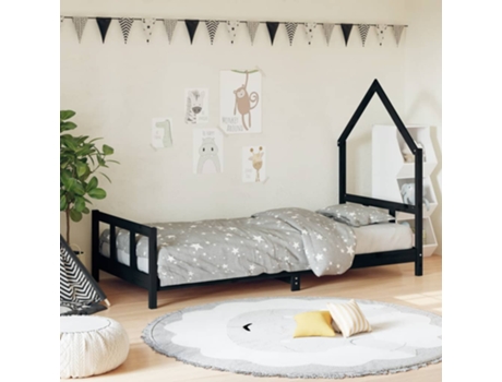 Estructura De Cama Infantil VIDAXL Negro Madera (90x200 cm)