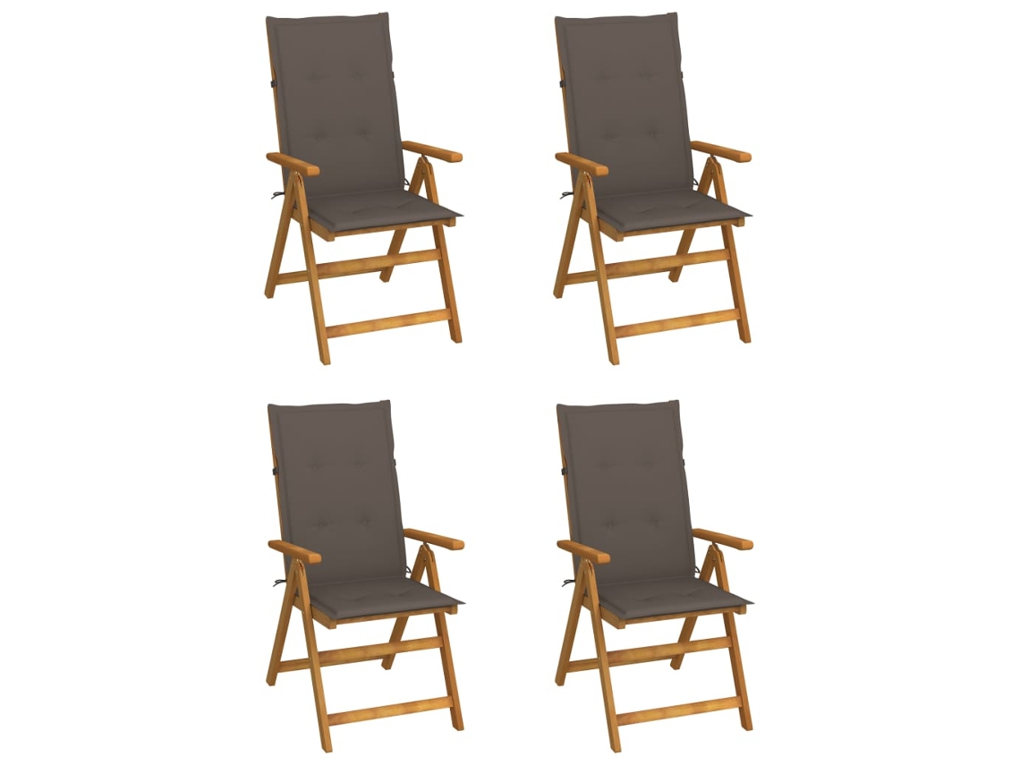 Juego de 4 Tumbonas Sillas de jardín reclinables Muebles para patio madera maciza acacia cojines