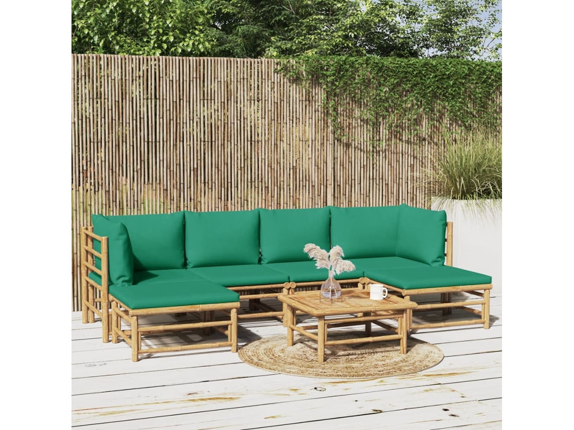 Conjunto de jardín de bambú de 7 piezas con cojines verdes de Dkd Home Decor