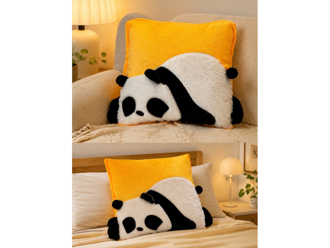 Almohada Manta Panda Amarillo Peluche Suave 38x38cm