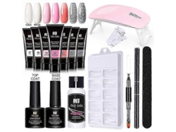Kit de Unhas em Gel 2025 para Alongamento de Unhas, 7 Cores (Cáqui, Rosa e Nude), Tudo em Um com Lâmpada UV/LED GOKOCO