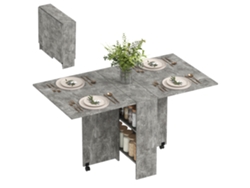 Mesa De Cocina Plegable Con Ruedas, Estantes Y Extensiones, Color Gris Cemento, 75x140x74