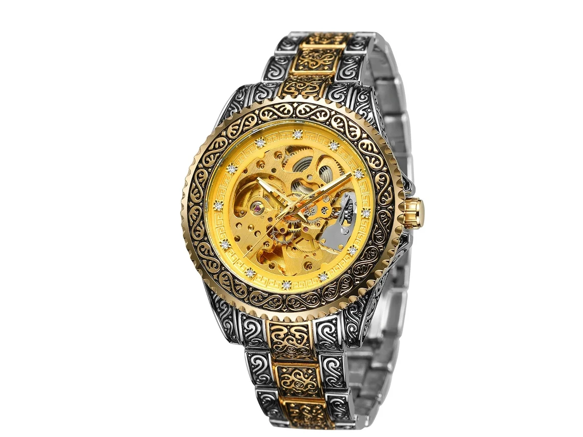 NEVEANCE Reloj Masculino Europeo y Americano, de Estilo Casual, con Diseño Hueco, Retro, Tallado, Automático y Mecánico