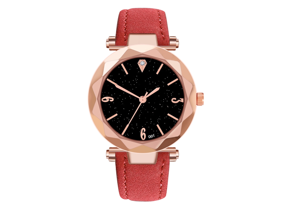 Reloj De Pulsera Para Mujer De Piel Sintética Con Movimiento De Cuarzo, Esfera Redonda, Elegante, Informal, Rojo.