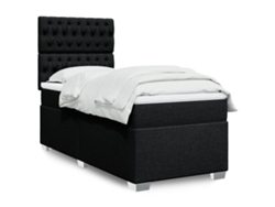 Cama Box Spring Con Colchón Tela Negro 90x200 Cm