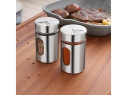Primer salero de acero inoxidable con vaso para condimentos y barbacoa.