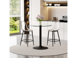 Conjunto De Barra 89 Cm - Mesa De Cristal + 2 Taburetes Con Diseño Flotante, Estructura Metálica Negra, Reposapiés - Negro/transparente