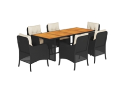 Maison Exclusive - Juego de comedor de jardín de 7 piezas con cojines de mimbre y patas negras