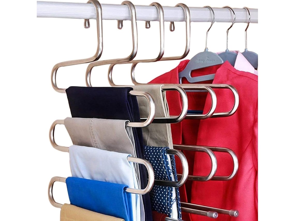Organizador de armario elegante para jeans, ahorra espacio, usos multifuncionales, perchas de acero inoxidable que mantienen el armario limpio y organizado.
