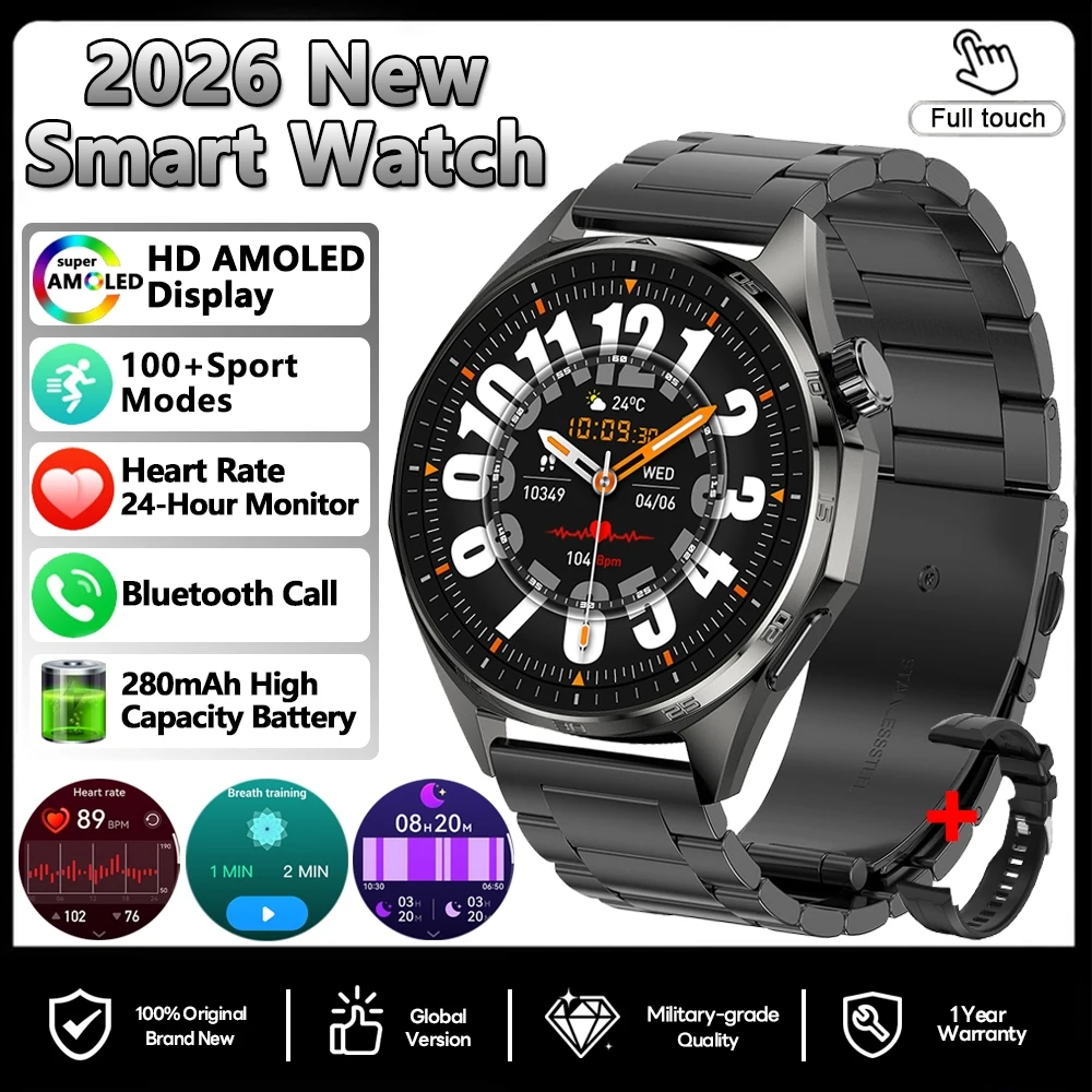 Reloj inteligente, GPS, NFC, monitorización de la salud, monitorización de la frecuencia cardíaca, llamadas Bluetooth MDUG (Acero negro)