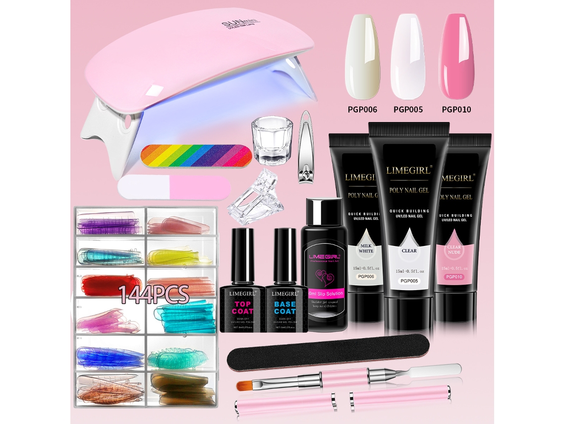 Kit De Gel Para Uñas Poly Con Lámpara Uv, Kit De Inicio De 3 Colores Para Principiantes (02) Eifson