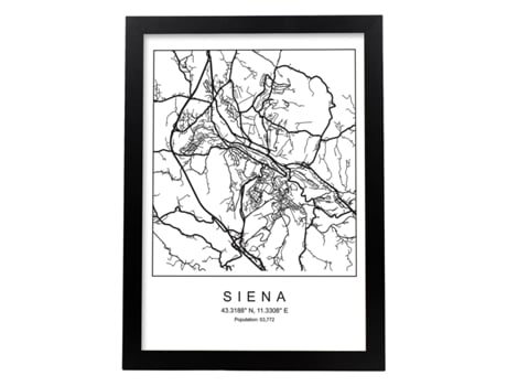Póster NACNIC Mapa de la Ciudad Siena Estilo Nordico en Blanco y Negro.