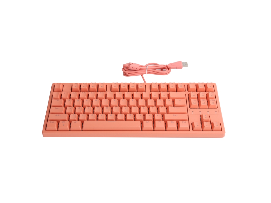 Teclado mecánico con cable Baoj-2026 Daidai STK130, rojo, 87 teclas, para juegos y oficina, color melocotón.