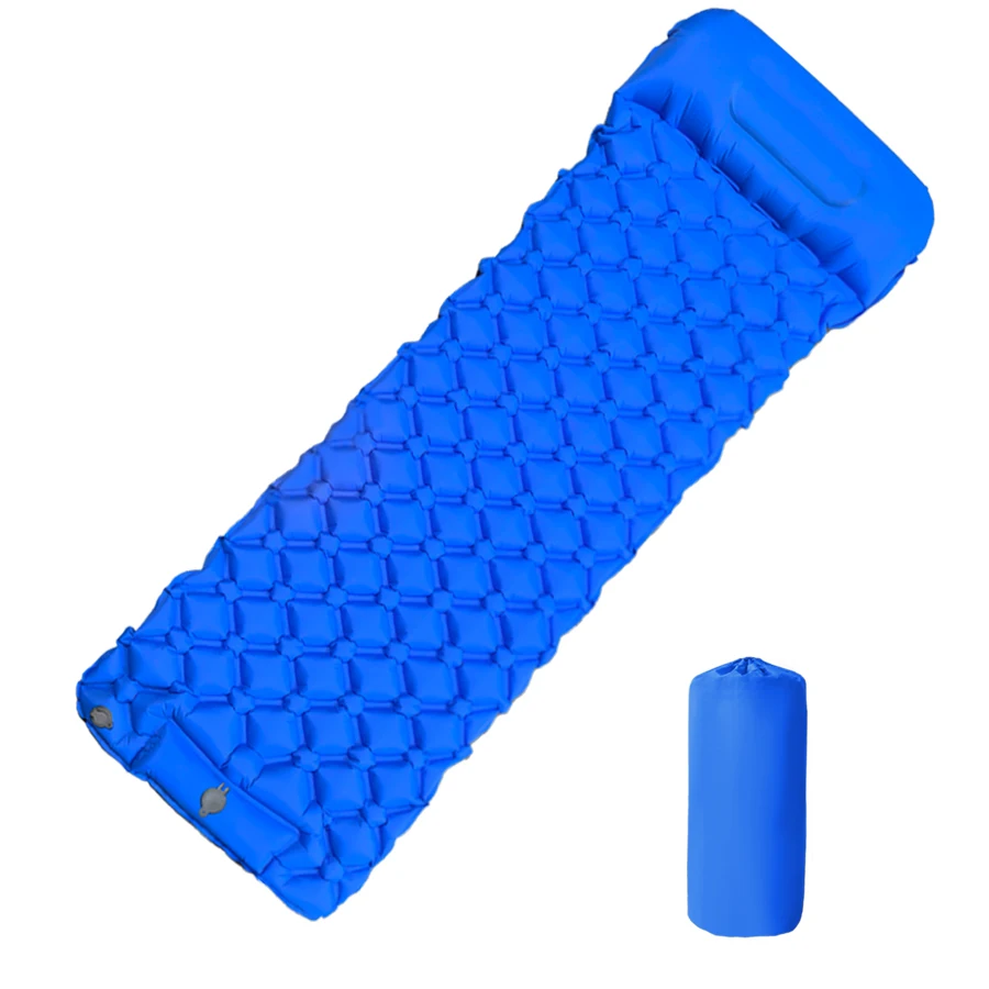 Colchoneta Inflable Para Acampar Al Aire Libre (azul) Con Almohada, Ultraligera, Bomba De Aire Incorporada, Adecuada Para Senderismo.