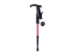 Bastón de trekking retráctil para viajes al aire libre, bastón de trekking rojo con mango curvo - Cuatro secciones de 50 cm a 110 cm