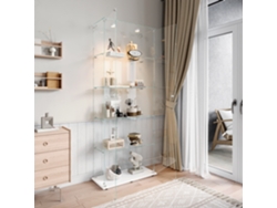 Vitrina de cristal con 5 estantes y compartimento de almacenamiento seguro e iluminación 80x35x185 cm Puertas dobles Blanco Rosahqnda
