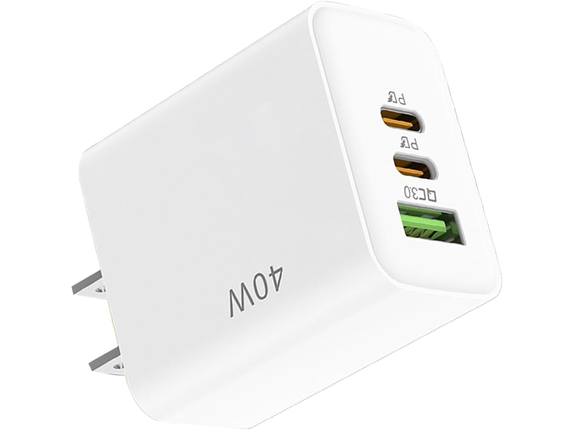 Base De Carga Rápida Compacta Usb C Gan De 40 W Con 2 Puertos Tipo A + Puerto A