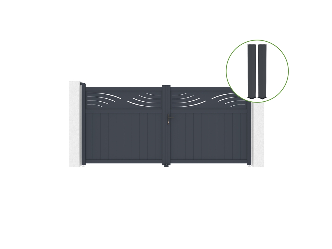 Puerta abatible 3,4m HALTI H.160cm aluminio gris 2 postes 20x20cm H.190cm CASANOOV