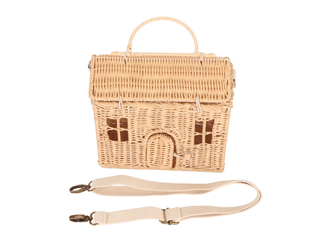 Bolso De Ratán Tejido A Mano Con Forma De Casa Y Correa Ajustable, Ideal Para La Playa, Viajes Y El Día A Día.