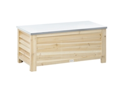 Caja Almacenamiento Jardín Madera Tapa Metal Galvanizado 155l 110x50x50