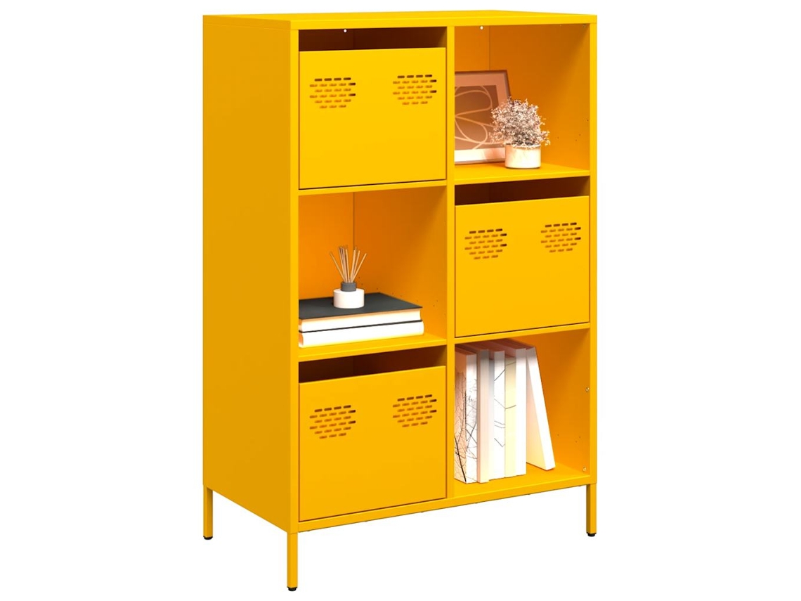 Aparador | Mueble De Comedor | Buffet De Acero Amarillo Mostaza 68x39x103,5 Cm Wsd21523