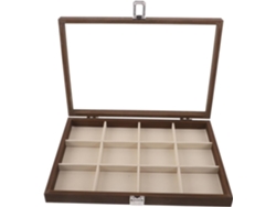 Caja Organizadora De Joyas De 12 Compartimentos Con Tapa De Cristal Y Separadores Para Anillos Y Collares.