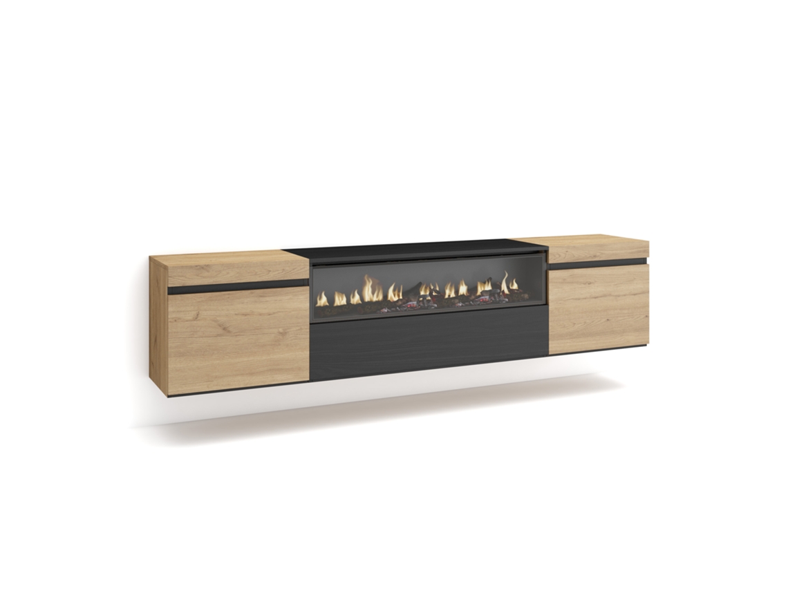 Mueble de TV SKRAUT HOME para TVs hasta 80'' (Marrón - Melamina - 200x35x45 cm)