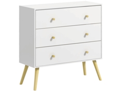 Cómoda 3 Cajones Escandinava Patas Cónicas Madera Pino Blanca