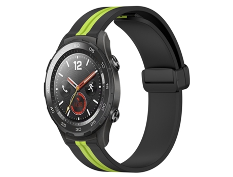 Correa de reloj inteligente para Huawei Watch 2 Correa de reloj de silicona de 20 mm con cierre magnético plegable (negro + verde lima)